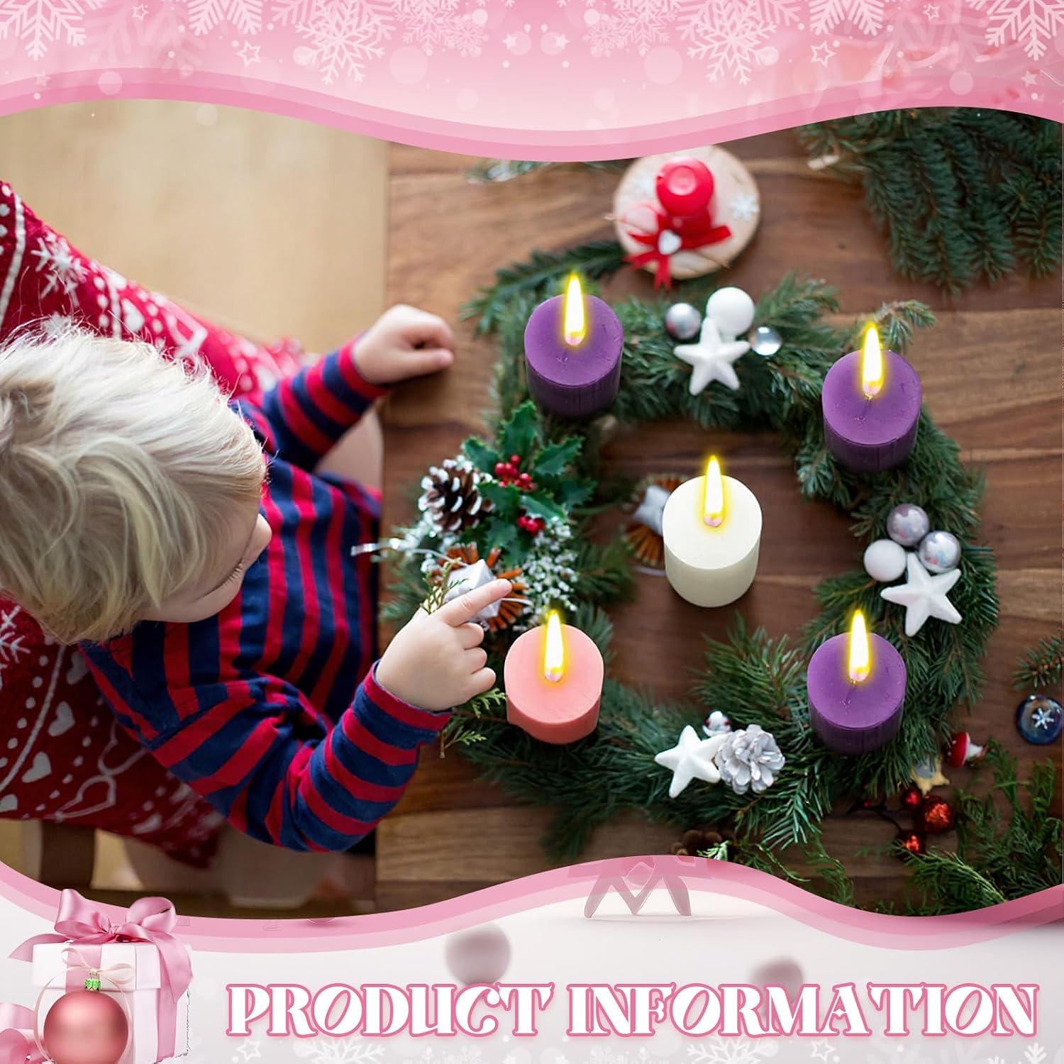 Cindeer 2 x 7 Inch Advent Candles Set of 5 for Advent Wreaths Candle Holder Votive Purple Pink Christmas Pillar Scented Candles for Seasonal Celebration Home Church