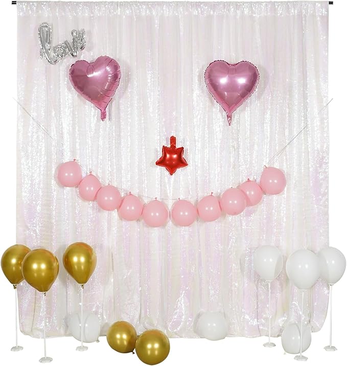 Poise3EHome White Iridescent Sequin Backdrop,8FT x 10FT Sequin Photography Backdrop Curtain for Party Decoration
