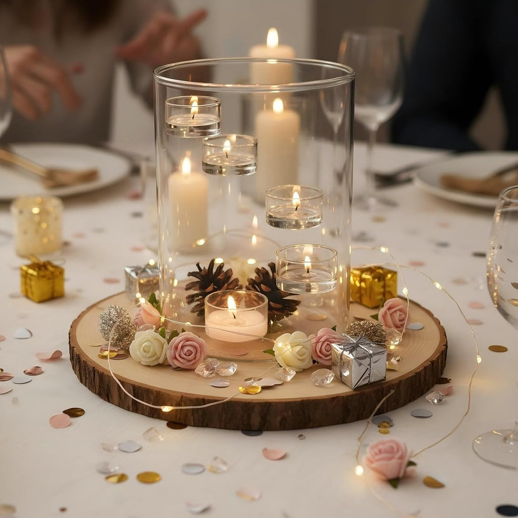 Glass Hurricane Candle Holder for Tea Light, Clear Cylinder Pillar Candle Holder for Table Centerpiece Decorations, Hurricane Glass Candle Holders for Dining Room Wedding Parties Home Decorations