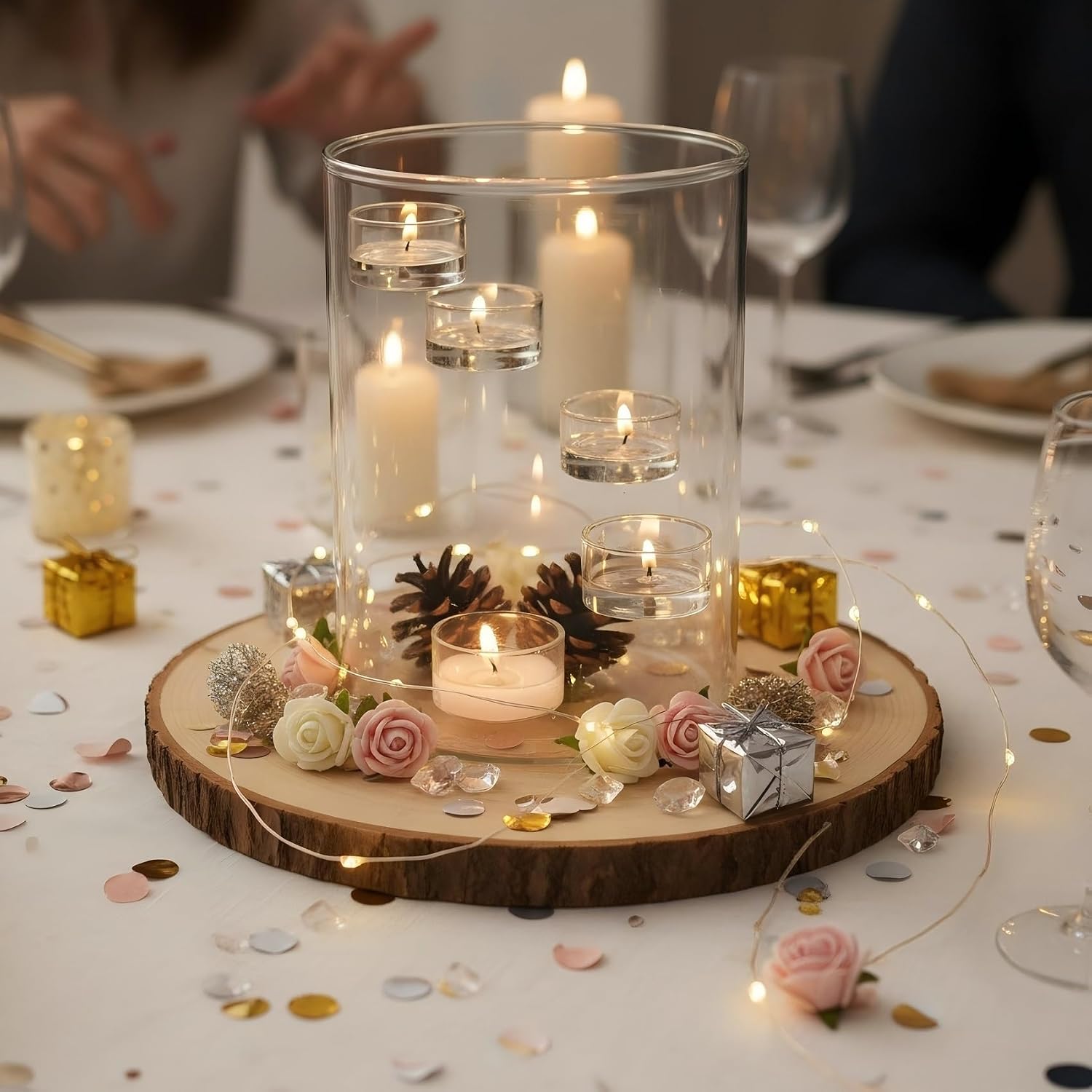 Glass Hurricane Candle Holder for Tea Light, Clear Cylinder Pillar Candle Holder for Table Centerpiece Decorations, Hurricane Glass Candle Holders for Dining Room Wedding Parties Home Decorations