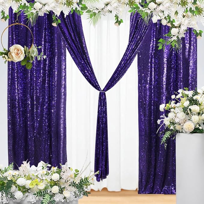 Eternal Beauty Sequin Backdrop Curtains, 3x7 Ft-2 Panels Purple Back Drop for Shimmer Photography Party Wedding Birthday Decor