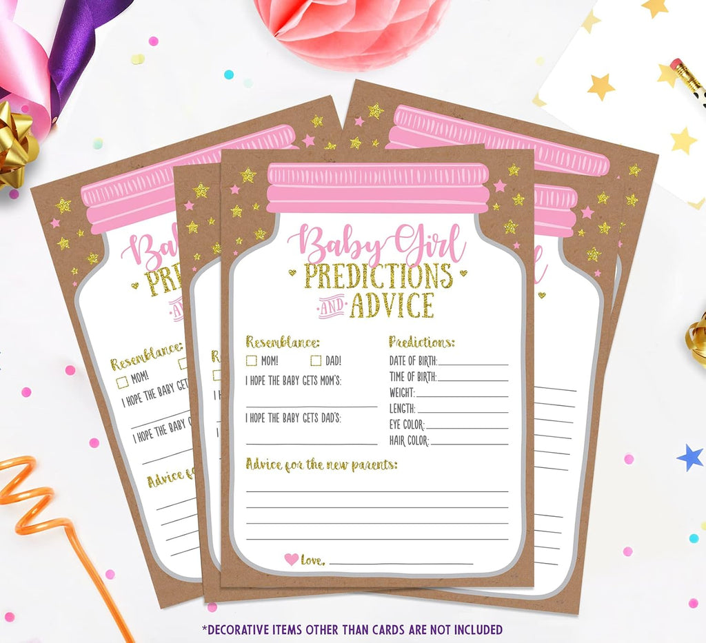 Neatz Baby Shower Advice Cards, Baby Prediction Cards, Girl Baby Shower Decorations, Babyshower Games For Girls, Mason Jar Design (Set of 50)