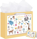 woric 14.5" Baby Gift Bag for Baby Shower with Tissue Paper and Greeting Cards for Boys Girls Birthday Party(Cute Animals)