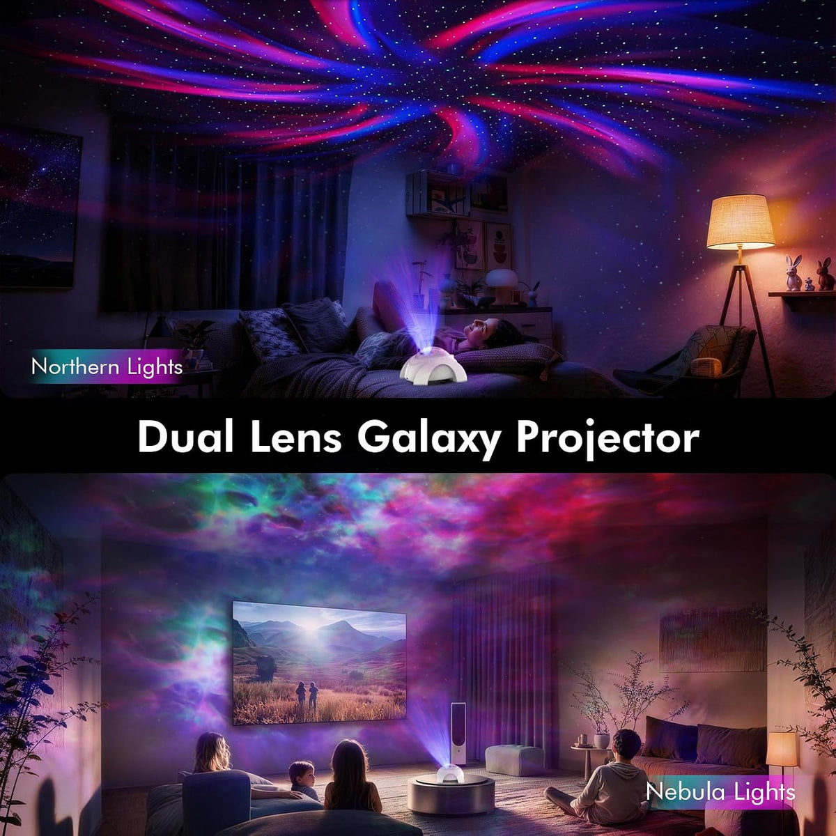 Rossetta Dual Lens Galaxy Star Aurora Projector Night Light for Bedroom