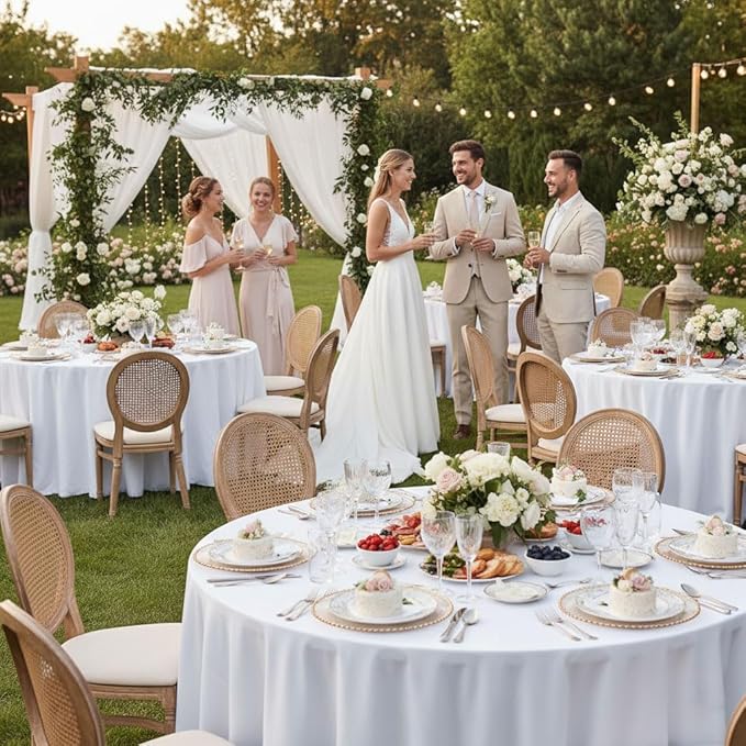 Fitable 6 Pack White Round Tablecloths - 120 Inches in Diameter - Stain Resistant and Washable Table Clothes, Polyester Fabric Table Covers for Wedding, Party, Banquet, Formal Events