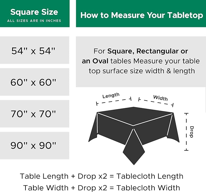 Biscaynebay Textured Fabric Christmas Square Tablecloths 54x54 Inches, Hunter Green Water Resistant Spill Proof Tablecloths for Dining, Kitchen, Wedding and Parties etc. Machine Washable