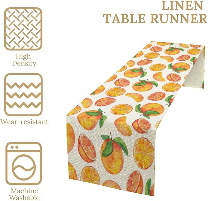 Watercolor Fruit Botanical Print Table Runner Spring Summer Orange Lemon Dinner Runner for Farmhouse Party Holiday Home Kitchen Dining Table Decor 13x70