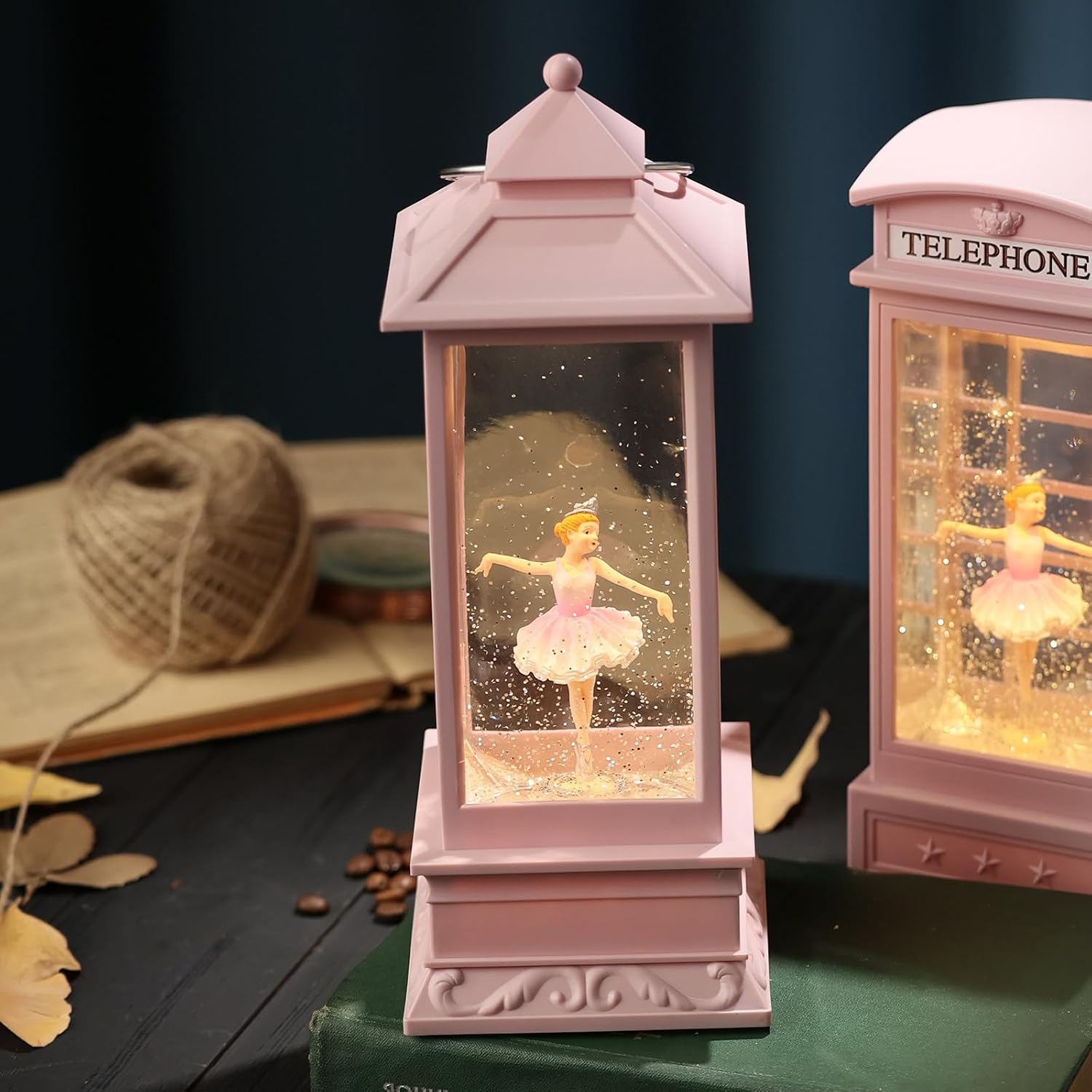 Snow Globe Lantern with Ballet Girl Ballerina – Shatterproof Glitter Snowglobe 10 Songs Music Box Led Light USB & Battery Powered, for Girls Gifts Birthday Home Decor Fall Decoration, Pink