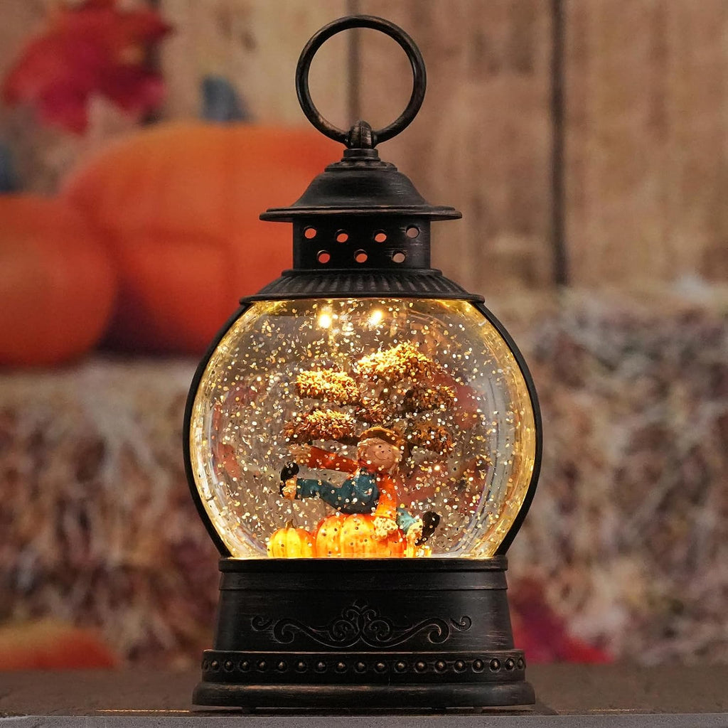 Thanksgiving Decorations Snow Globes, Light Up Snow Globe Lantern with Scarecrow Pumpkin, 6H Timer, USB & Battery Operated Fall Decorations for Autumn Thanksgiving Harvest…
