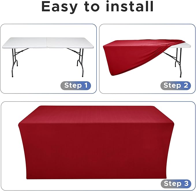 Nasitos Spandex Fitted Table Clothes, 2 Pack - 48 x 24 Inch - Red Rectangle Tablecloths for 4 Foot Tables, Fabric Table Cover Protector for Folding Table, Parties, Craft Show, Trade Show