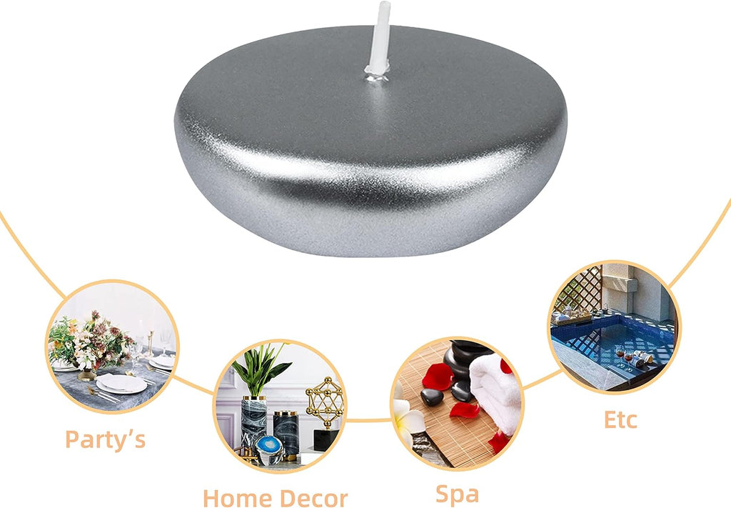Zest Candle 24-Piece Floating Candles, 2.25-Inch, Metallic Silver