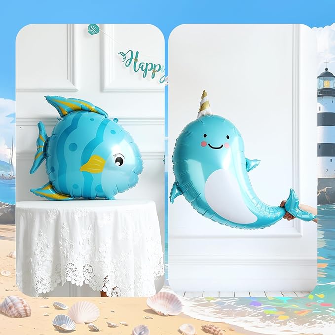 Nautical Balloon Arch Kit,154Pcs Navy Blue Sand White Gold Balloon Garland with Tropical Fish,Whale,Dolphin Foil Balloons for Sea Sailing Nautical Baby Shower Ocean Animals Birthday Party Decorations