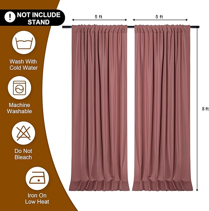 DWCN 10x8 FT Dusty Rose Backdrop Curtains for Parties, Photography Backdrop Drapes with Rod Pockets for Wedding Decorations Stage Birthday Family Gatherings, 2 Panels 5ft x 8ft