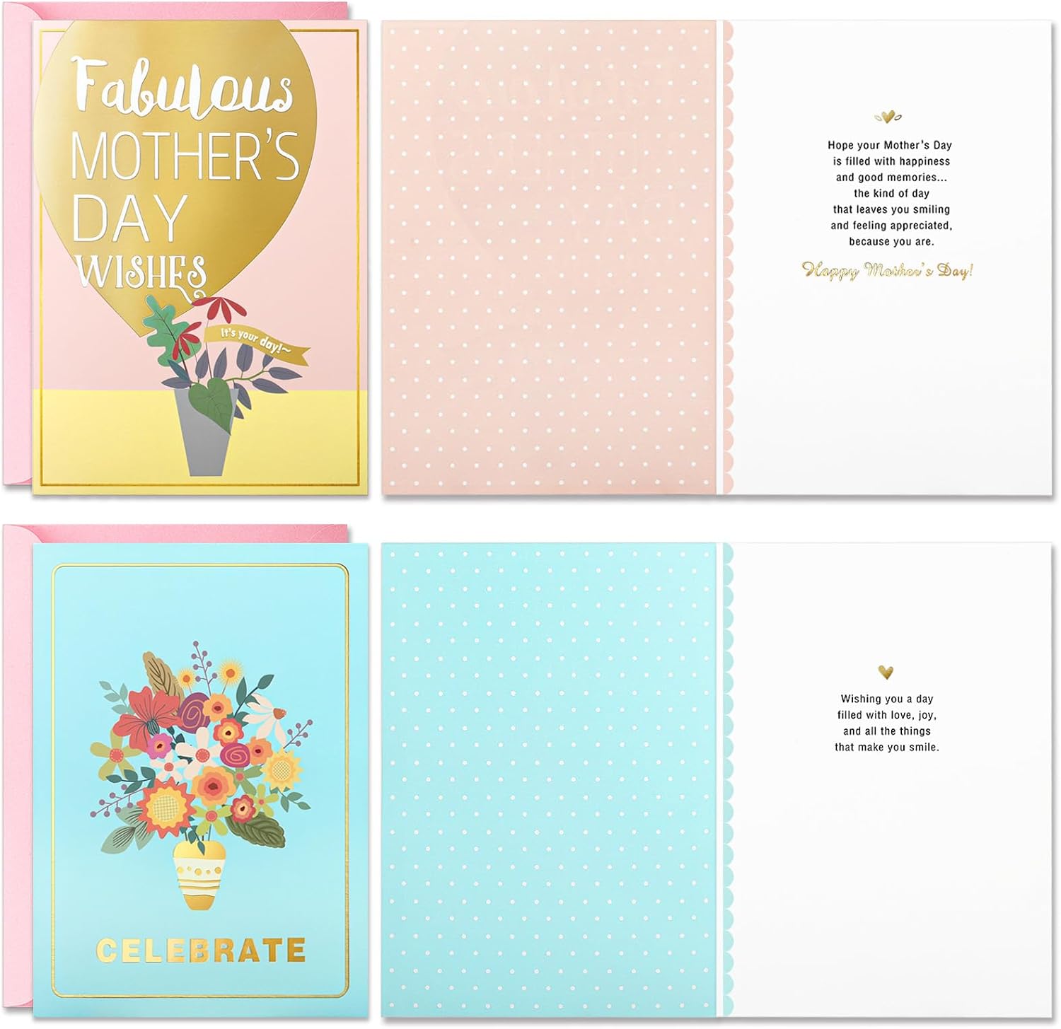 EACYART Mothers Day Cards Assortment, 20 Pack Mother’s Day Cards Boxed with Envelopes & Stickers, Bulk Cute Gold Foil Card for Mom, Mothers Day Gifts