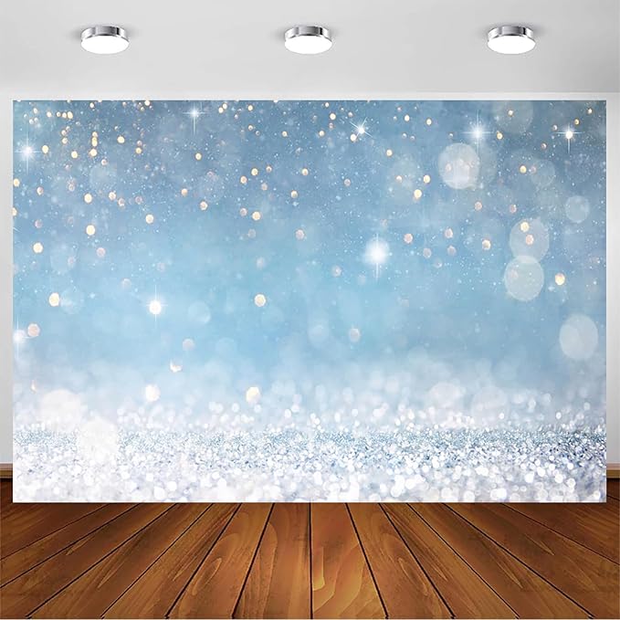 10x6.5ft Blue Bokeh (Not Glitter) Backdrops Birthday Party Abstract Golden Sparkling Spots Photography Background Baby Shower Wedding Prom Graduation Party Bokeh Decor Banner Photoshoot Props
