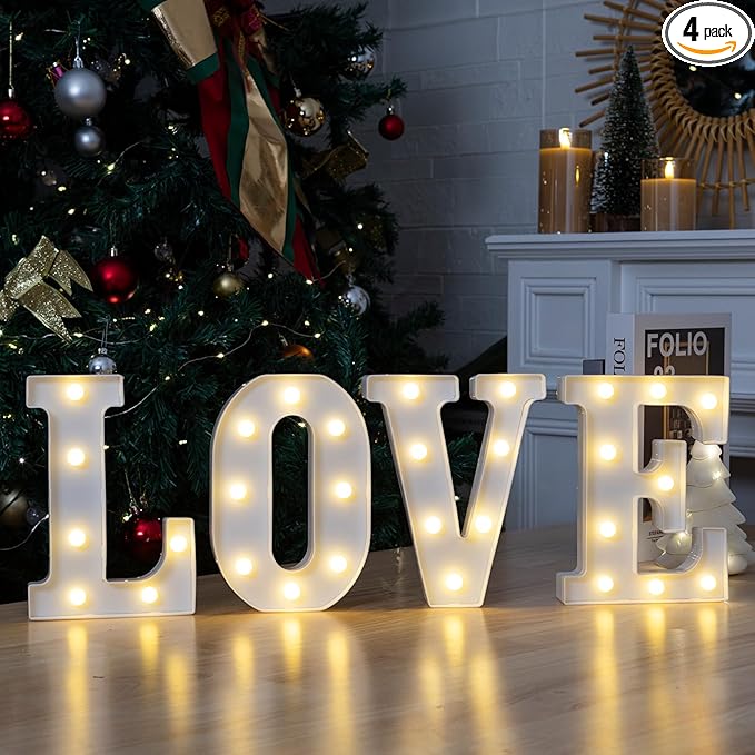 Led Light Up Letters, Led Marquee Letter Lights Love Sign, Decorative Numbers Light, Battery Powered Letter Sign Lights for Love Decor-Warm White