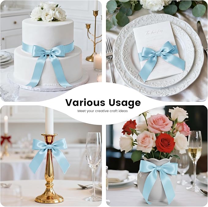 1-1/2 Inch 100 Yards Satin Ribbon Light Blue, Solid Color Fabric Ribbon for Gift Wrapping, Wedding, Polyester Gift Ribbon for Birthday Party Decoration, Craft, Hair, Floral, Sewing