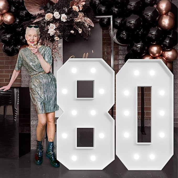 imprsv Marquee Numbers Large 80th-Birthday Decorations: 4ft Light Up Number Party Decor 80 Year Old Women and Men Birthday Decoration Backdrop Anniversary Cardboard Big Mosaic Balloon Frame Number 80