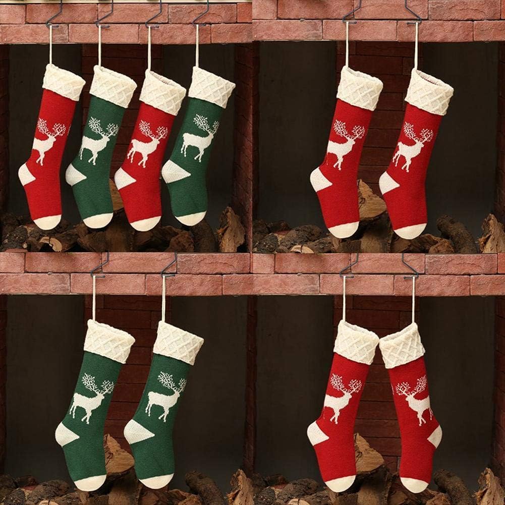 Christmas Stockings,Big Size 2Pack 18-Inch Extra Long Hand-Knitted Red/Green Reindeer Snowflakes Xmas Character for Family Holiday Season Decor