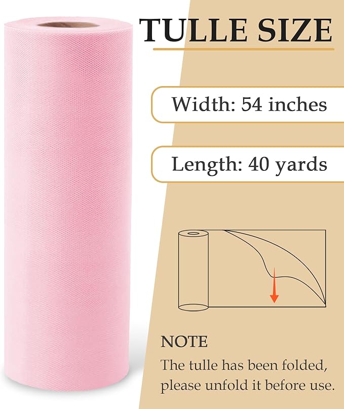 Light Pink Tulle Fabric Roll, 54" x 40 Yards (120FT) Tulle for Wedding Decoration DIY Tutu Party Valentine's Day Backdrop Baby Shower Table Skirts Gift Wrapping