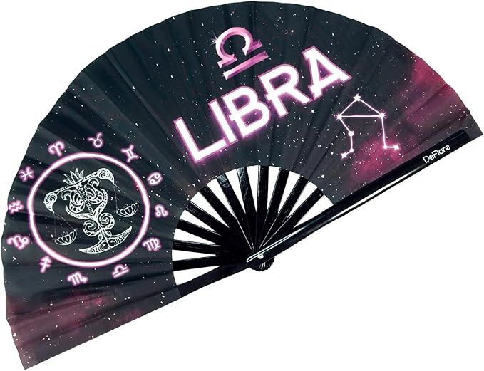 DeFlare | Cosmic Zodiac Rave Fan | Zodiac Sign Hand Fan | Astrology Rave Fan | Hand Fan | Large Rave Fan | Large Clacking Fan