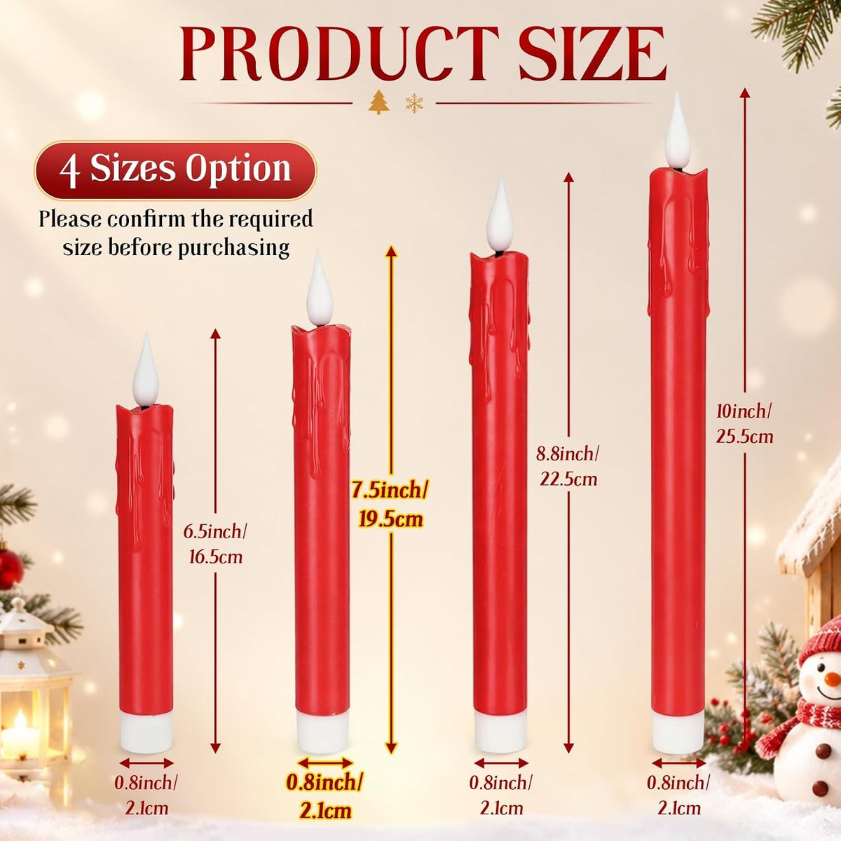 Baquler 24 Pcs 7.5" Red Flameless Taper Candle LED Stick Battery Operated