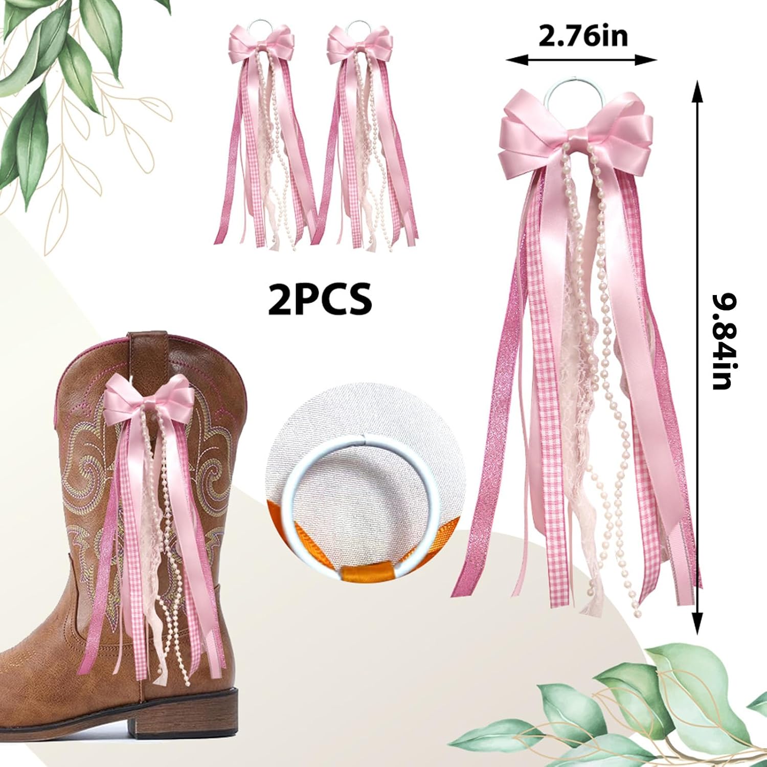 Pink Ribbon Bow Martin Boot Bows, Pink White Buffalo Plaid Boot Bows Glitter Pearl Lace Holiday Birthday School Accessory Decor