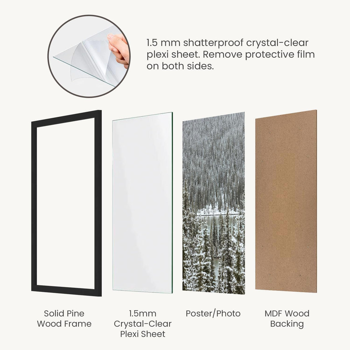 Opposite Wall - 24x36 in - Black Solid Oak Wood Picture Frame - Lightweight, ...