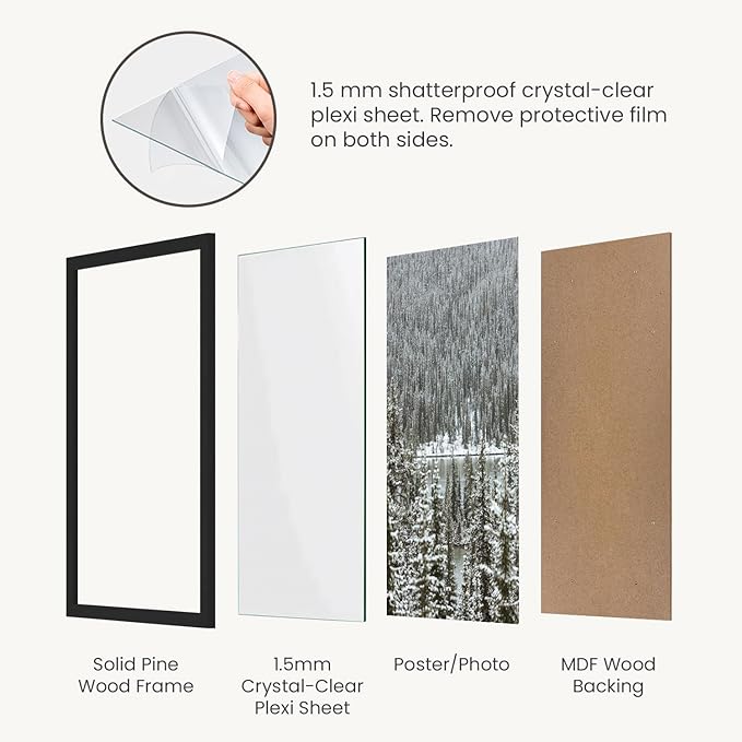 Opposite Wall - 50x70 cm - Black Solid Wood Picture Frame - Lightweight, Versatile & Shatterproof - Wall Hanging Photo or Poster Frame - Wall Decor for Office, Gallery & Home, 19 3/4 x 27 1/2 in