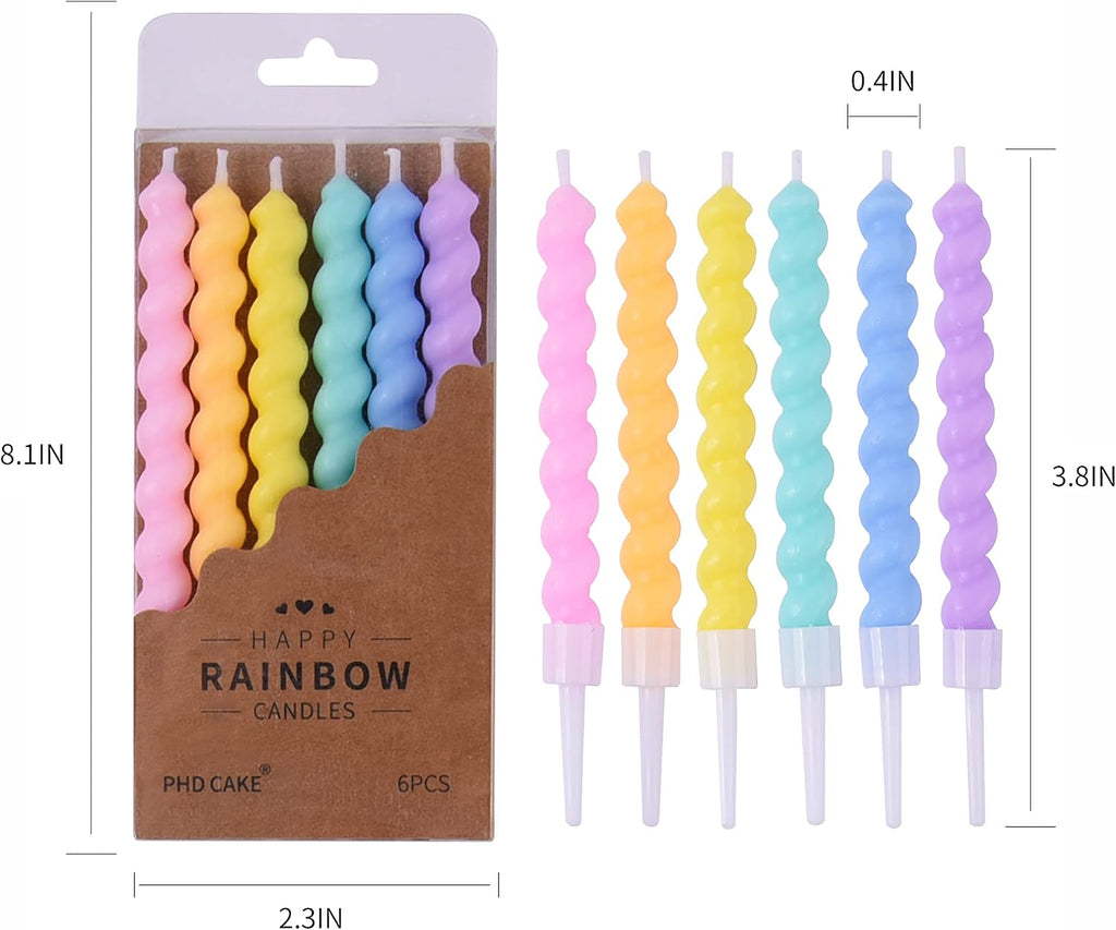PHD CAKE 24-Count Rainbow Spiral Birthday Candles with Holders, Party Candles, Cake Candles