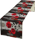Abstract Art Rose Table Runner, Red Roses Floral Butterfly Black Red Grey Ink Background Pattern Kitchen Dinning Table Runner for Indoor Outdoor Home Wedding Party Holiday, 13x120 Inch
