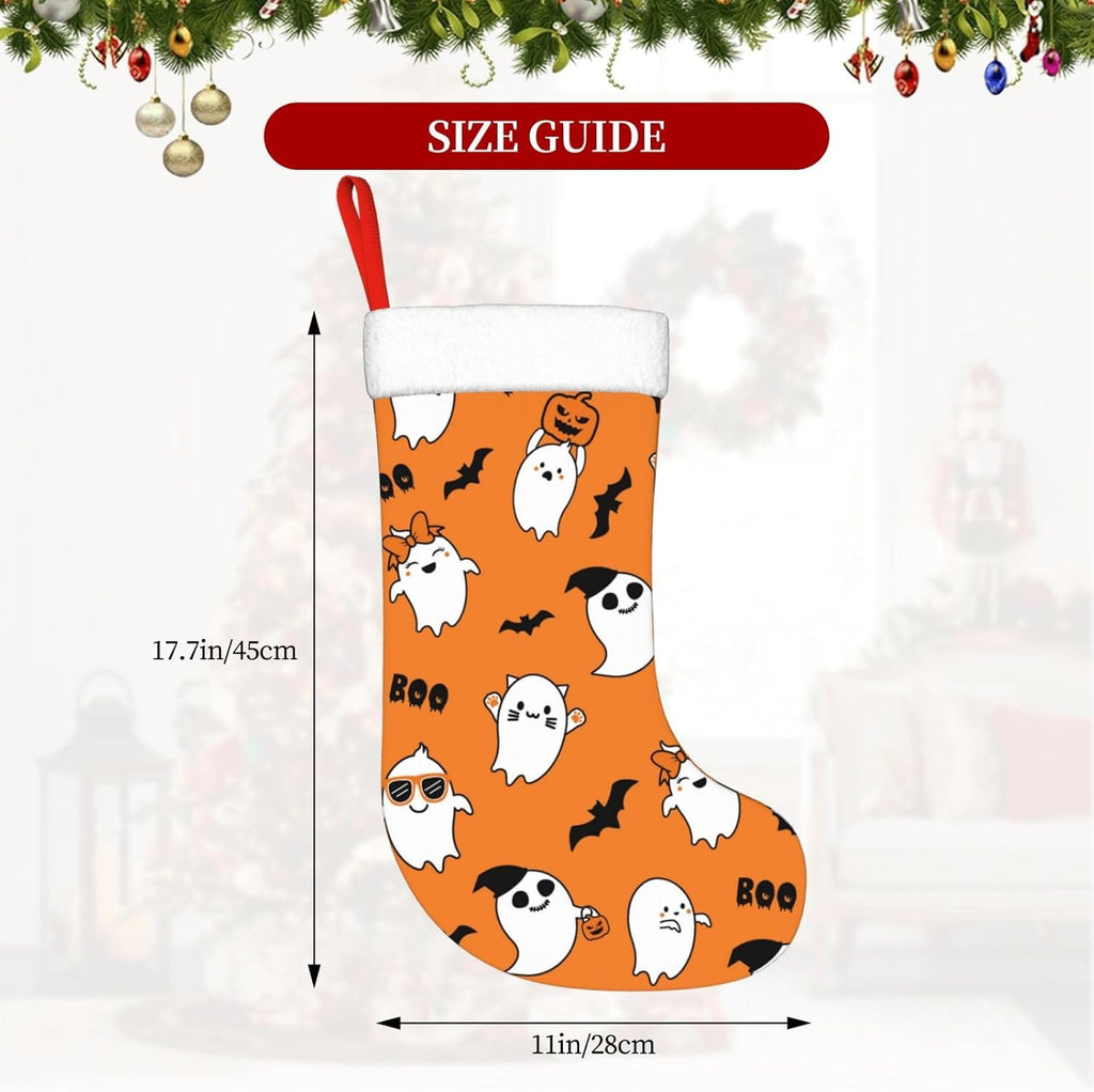 Halloween Ghost Christmas Stockings Hanging Decoration Stockings | 17.7 Inch Xmas Stockings for Fireplace Family Party Holiday Decor 1PCS