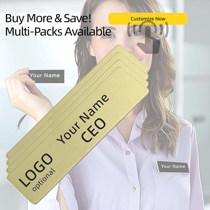 Stainless Steel Durability Gold Custom Name Tag With Pin or Magnet or Adhesive Tape,Metal Easy To Read Name Badge,Personalized Engraved Nametag for Cops, Nurses, Doctors,Employee,Workers (Gold)