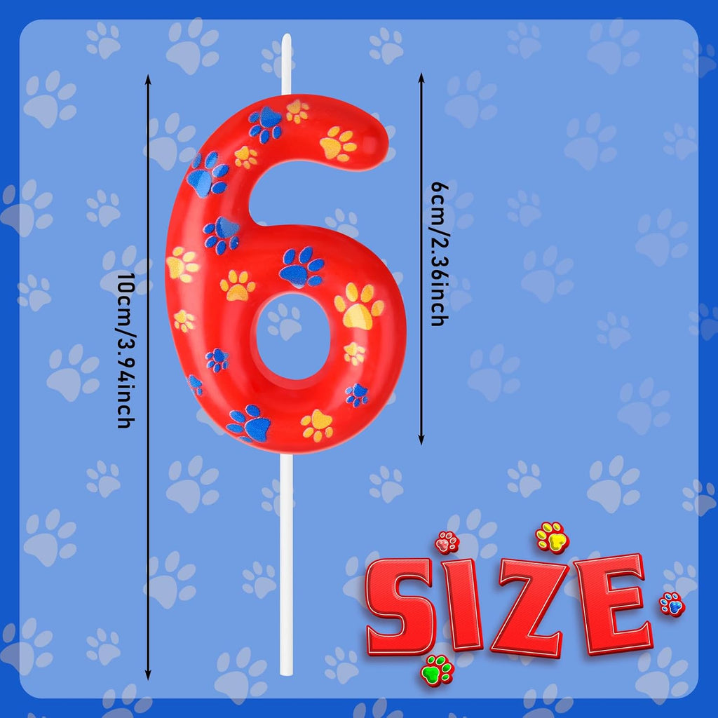Conelist Number 6 Dog Paw Birthday Candles Dog Toppers Candles Blue Yellow and Red Numeral Birthday Cake Topper for 6 Year Old Boy Girl Paw Party Decoration Party Supplies