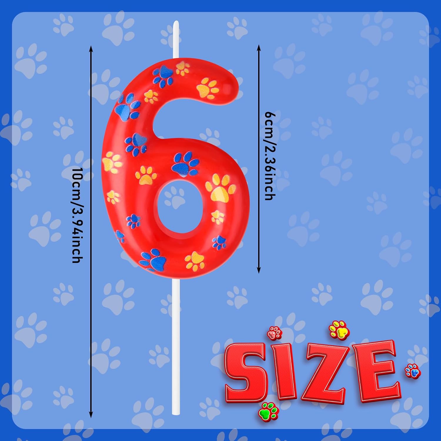 Conelist Number 6 Dog Paw Birthday Candles Dog Toppers Candles Blue Yellow and Red Numeral Birthday Cake Topper for 6 Year Old Boy Girl Paw Party Decoration Party Supplies