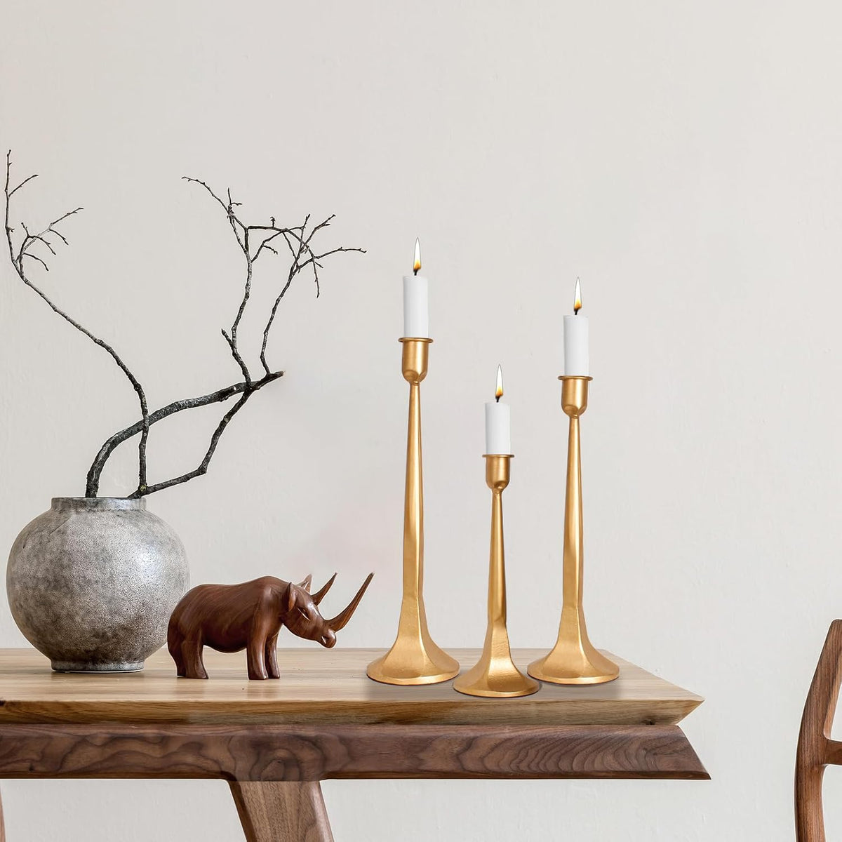 Golden Taper Candle Holders Set of 3, Tall Candlesticks