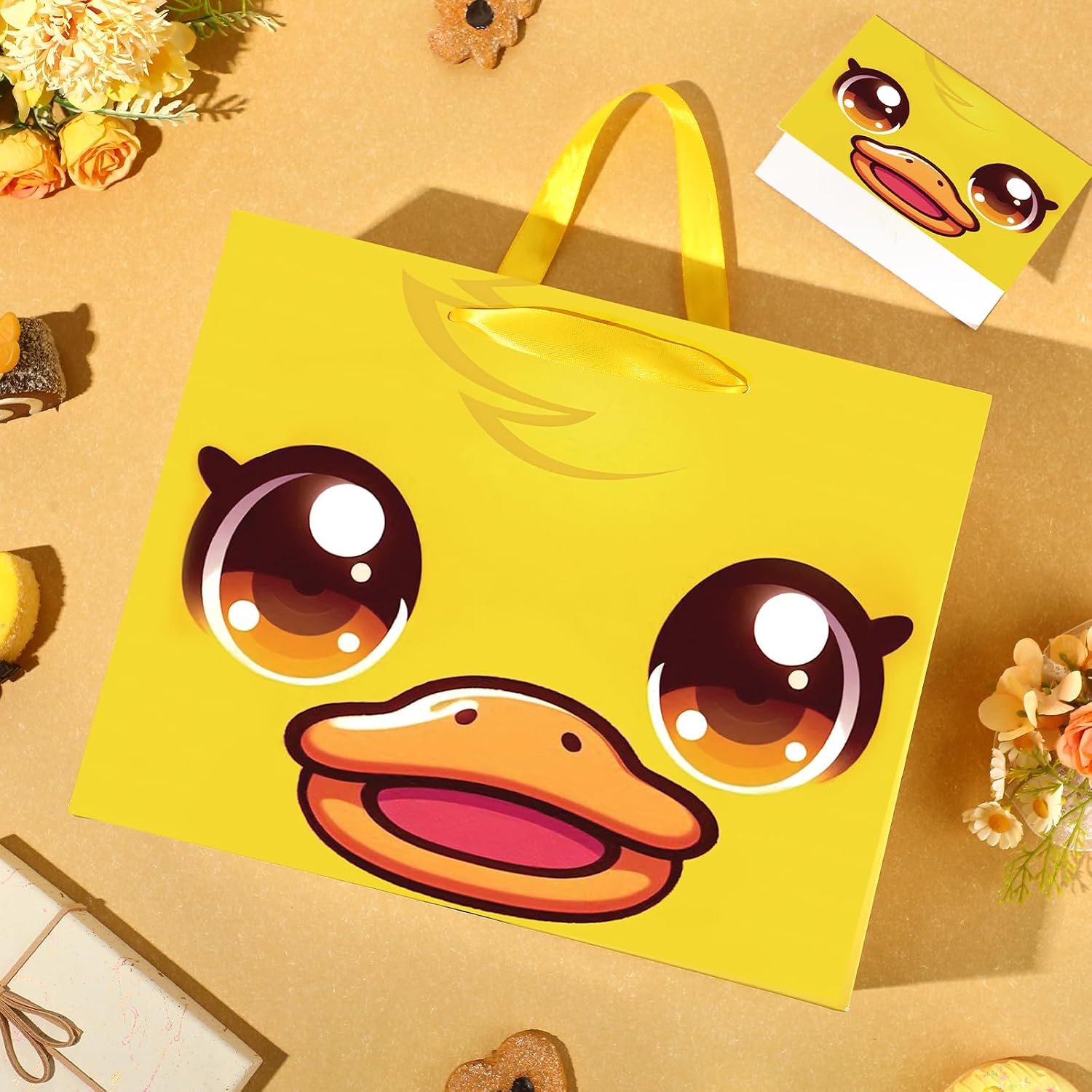 Duck Gift Bag for Kids Boys Girls Baby Shower Duckie Birthday Gift Bag with Wrapping Paper Card Large Farm Animal Gifts Bag for Barnyard Baby Shower Birthday Decorations Party Favors Supplies