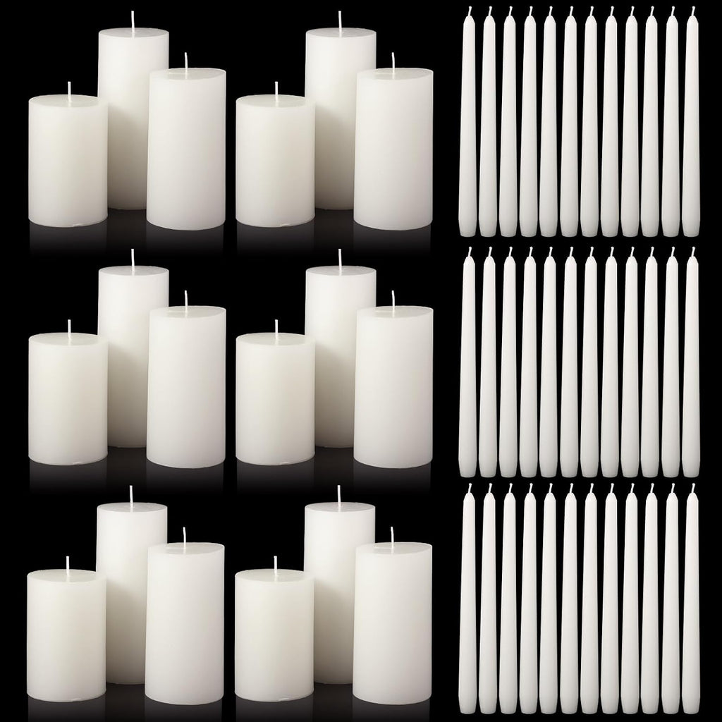MTLEE 54 Pcs Unity Candles Set for Christmas Unity 4" 5" 6" White Pillar and 10'' Taper Candles Bulk Ceremony Wedding Decorations Accessories for Banquet Party Centerpiece Dining Home Decor
