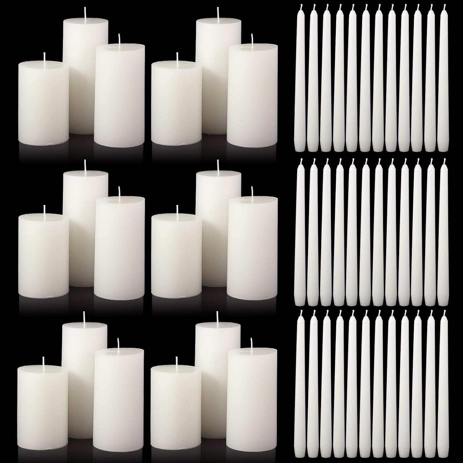 MTLEE 54 Pcs Unity Candles Set for Christmas Unity 4" 5" 6" White Pillar and 10'' Taper Candles Bulk Ceremony Wedding Decorations Accessories for Banquet Party Centerpiece Dining Home Decor