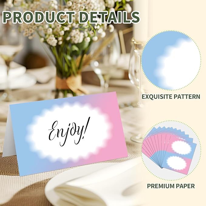 25 Color Gradient Place Cards for Table Seating, Pink Blue Wedding Name Place Card, Tent Cards for Birthday Bridal Shower Baby Shower Reception Dinner Party Decorations -A03