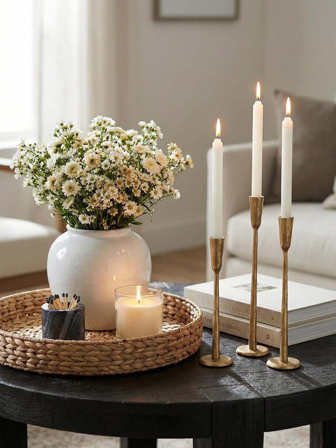Gold Iron Taper Candle Holder Set of 3, Heavy Wrought Iron Candlestick Holder...