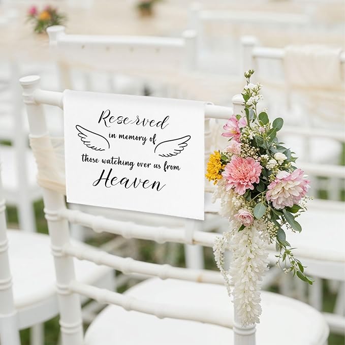 Reserved Seating Chair Signs, In Loving Memory Memorial Wedding Sign Pew Cloths Seating Placeholder for Church Pews, Wedding Decorations for Reception Celebrations Event (Heaven, 1 PC)