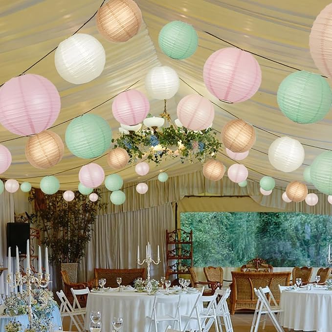 Sage Green Pink Paper Lanterns Decorative 12pcs Wedding Hanging Decorations for Bridal Shower Birthday Rustic Party Neutral Baby Shower Sage Green Home Decor