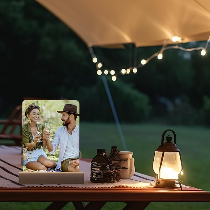 5" x 7"- 4 pcs Acrylic 2 pcs Frame Sublimation LED Acrylic Photo Frames Night Lights Blanks Heart Shape,with Warm Color Light with Wood Stand for Heat Press Machine Printing