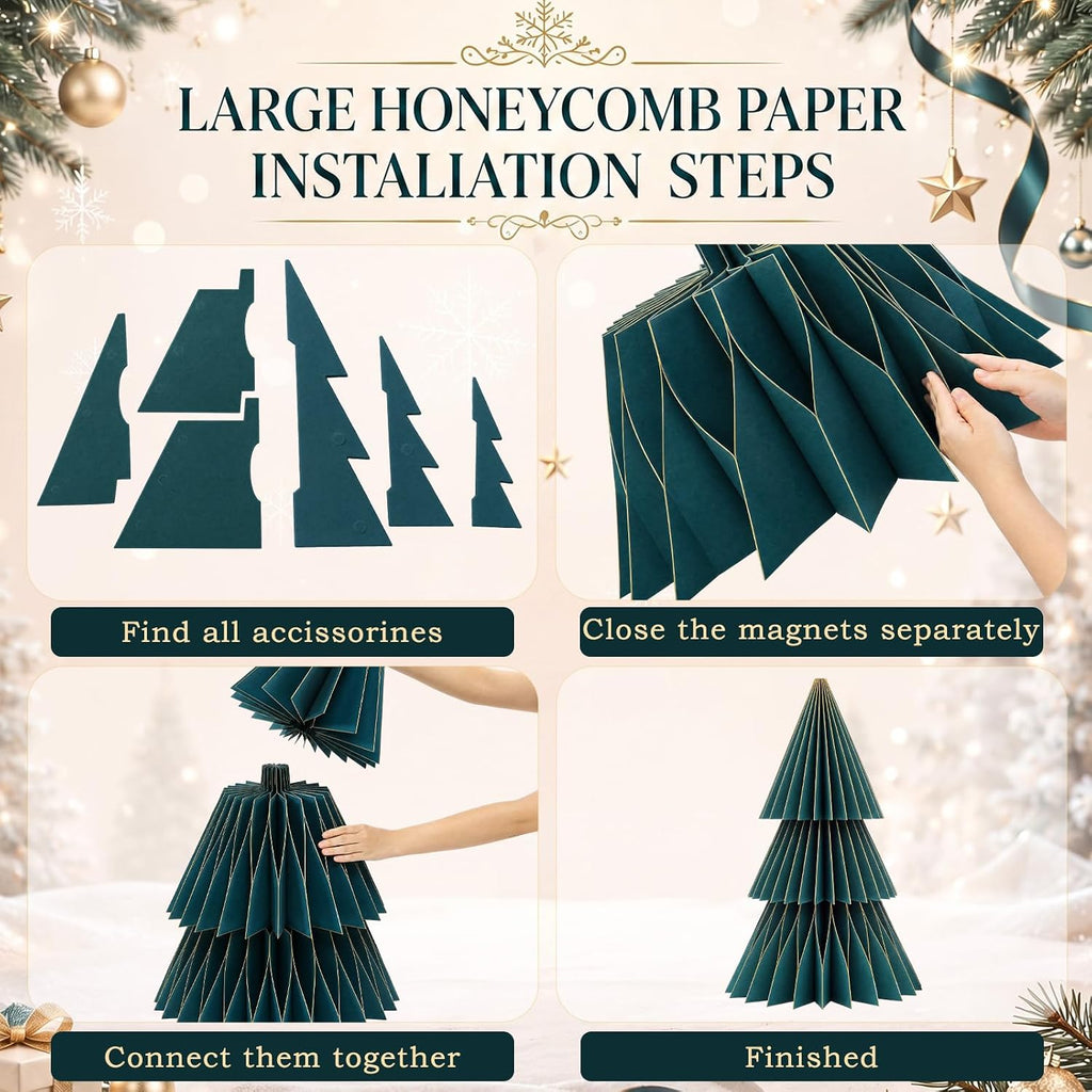 glikceil 4 set large honeycomb paper christmas tree, side view