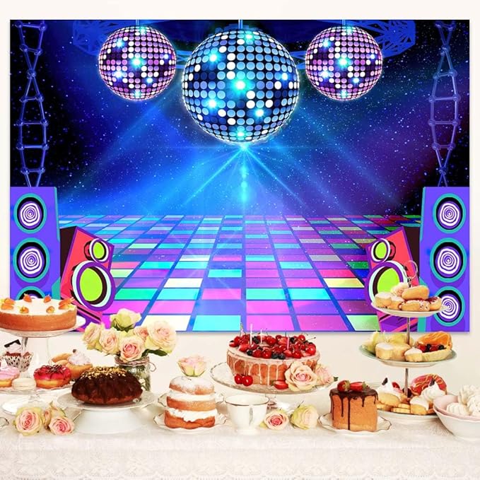 Disco Backdrop 7 x 5 ft Retro Glow Party 70s 80s 90s Theme Stage Dance Background Disco Party Decoration Disco Ball Banner Dance Backdrop for Birthday Party Prom Portrait Photo Props Polyester, Red