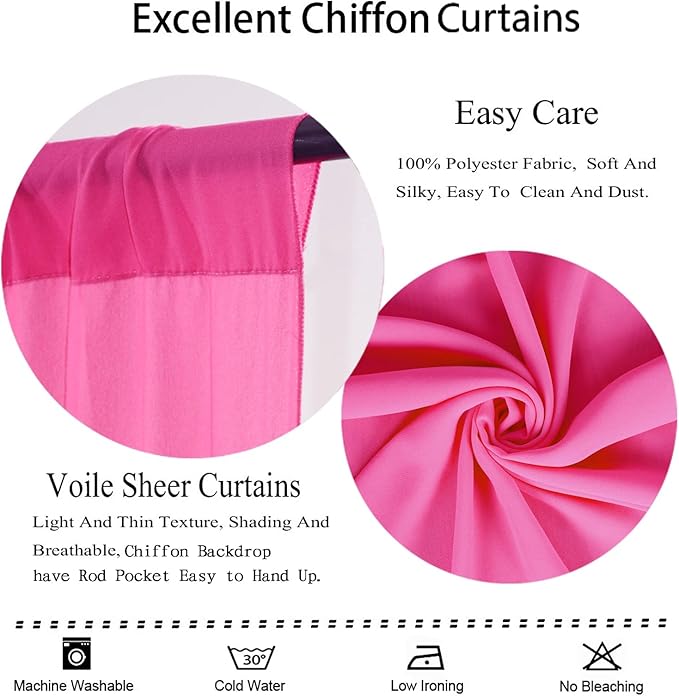DUOBAO Hot Pink Chiffon Backdrop Curtain-2 Panels 29"x108" Wedding Backdrop Drapes Beach Curtains for Living Room Voile Window Curtain Photography Backdrops for Weddings Decor, Ceremony Decorations