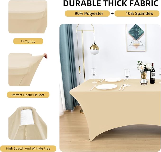 2-Pack 8ft Spandex Table Covers for Rectangle Folding Tables - Washable Elastic Tablecloth - Ultimate Fitted Table Protector for Birthday Parties, Trade Shows, Banquet