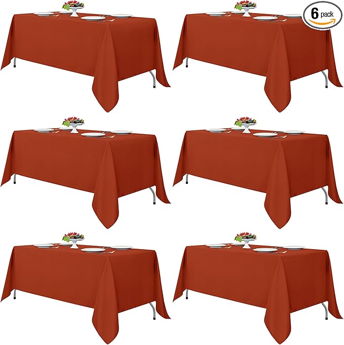 Fitable Rust Rectangle Tablecloths for 6 Foot Tables, 6 Pack - 70 x 108 Inches - Stain Resistant and Washable Fall Table Clothes, Polyester Fabric Table Covers for Wedding, Party, Banquet, Buffect