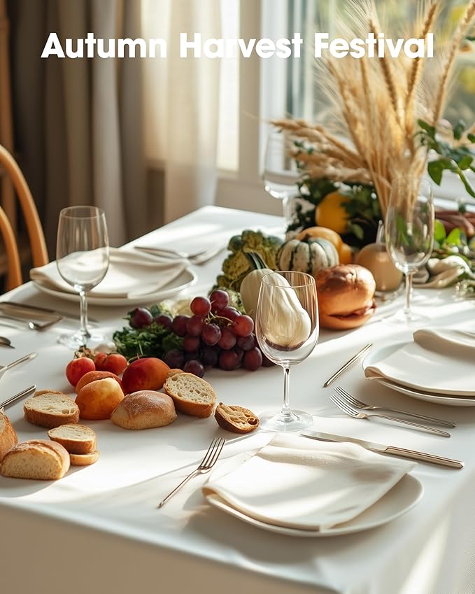 Pureegg Plastic Table Cloth Disposable 10 Pack, 54 x 108 Inch Table Cloths, Party, Wedding, Thanksgiving Decorations, Fall Tablecloths, Rectangle, Beige Plastic Cover, Leakproof & Sturdy, Cream, Ivory